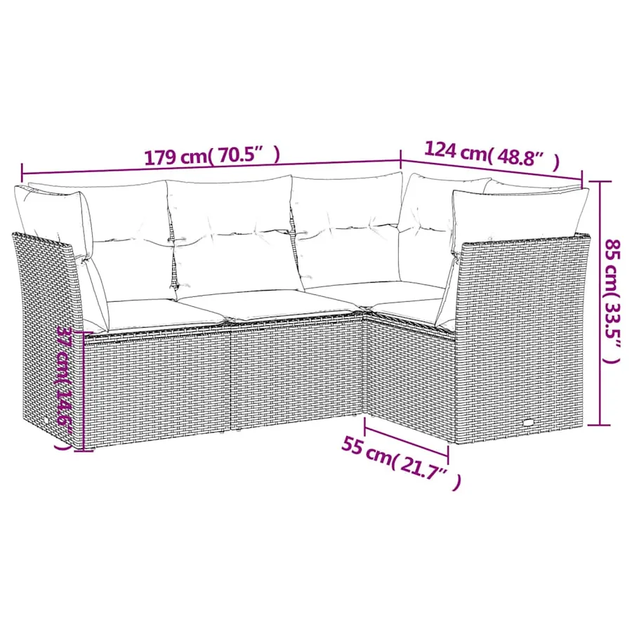 Salon de jardin 4 pcs avec coussins noir résine tressée - 3