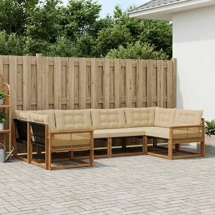 Ensemble de canapés d'extérieur 6 pcs Naturel et Beige