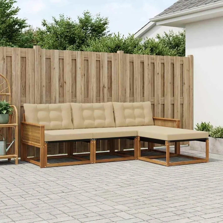 Ensemble de canapés d'extérieur 4 pcs Naturel et Beige