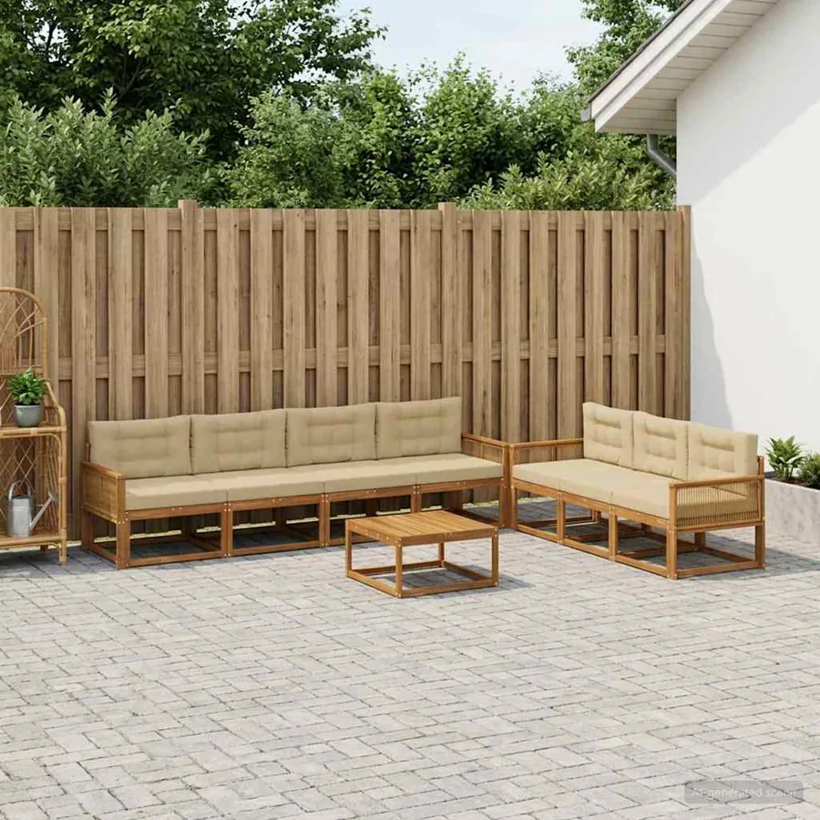 Ensemble de canapés d'extérieur 8 pcs Naturel et Beige