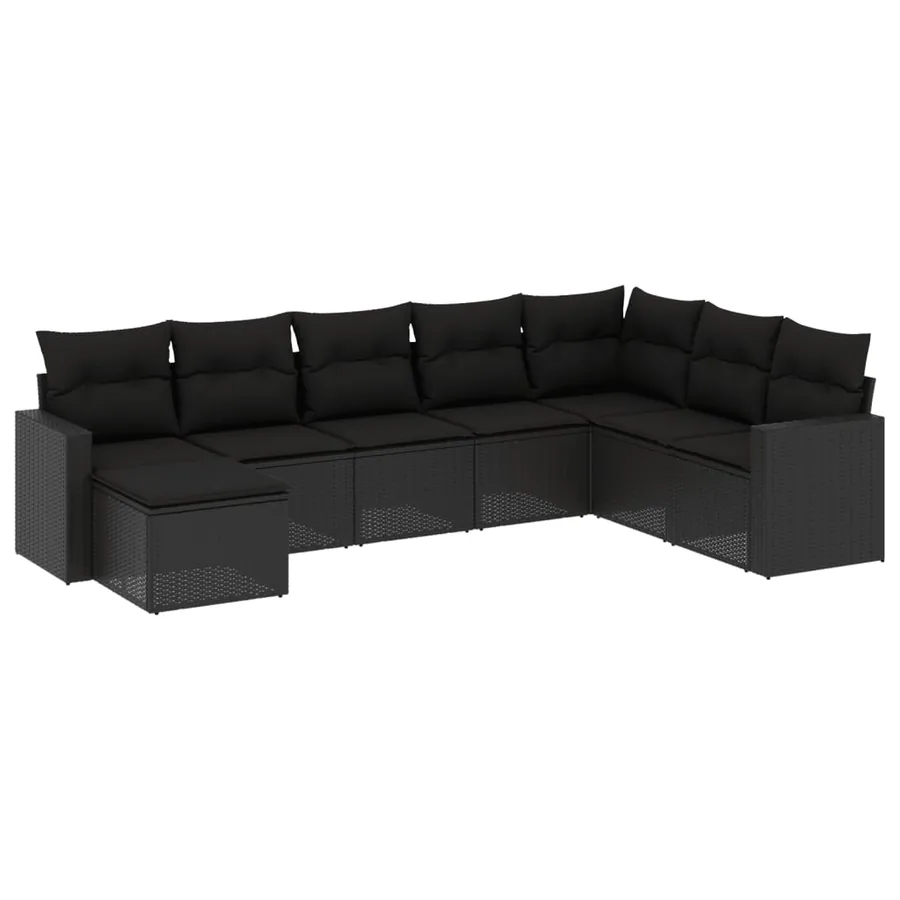 Salon de jardin 8 pcs avec coussins noir résine tressée - 2