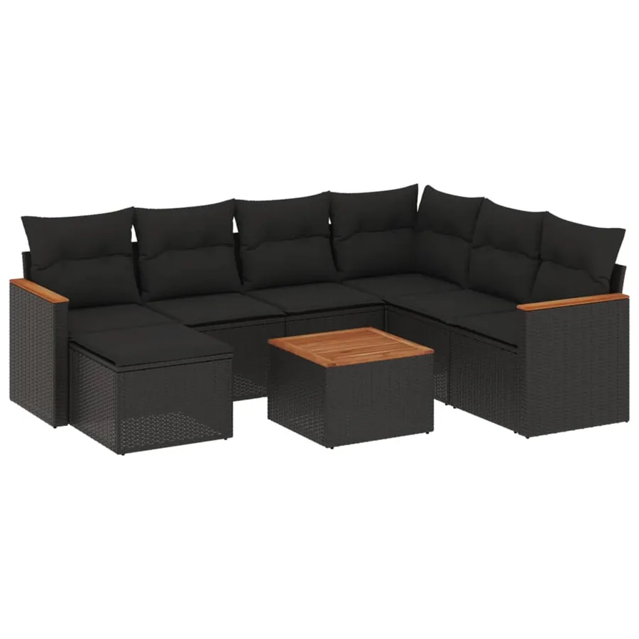 Salon de jardin 8 pcs avec coussins noir résine tressée - 2