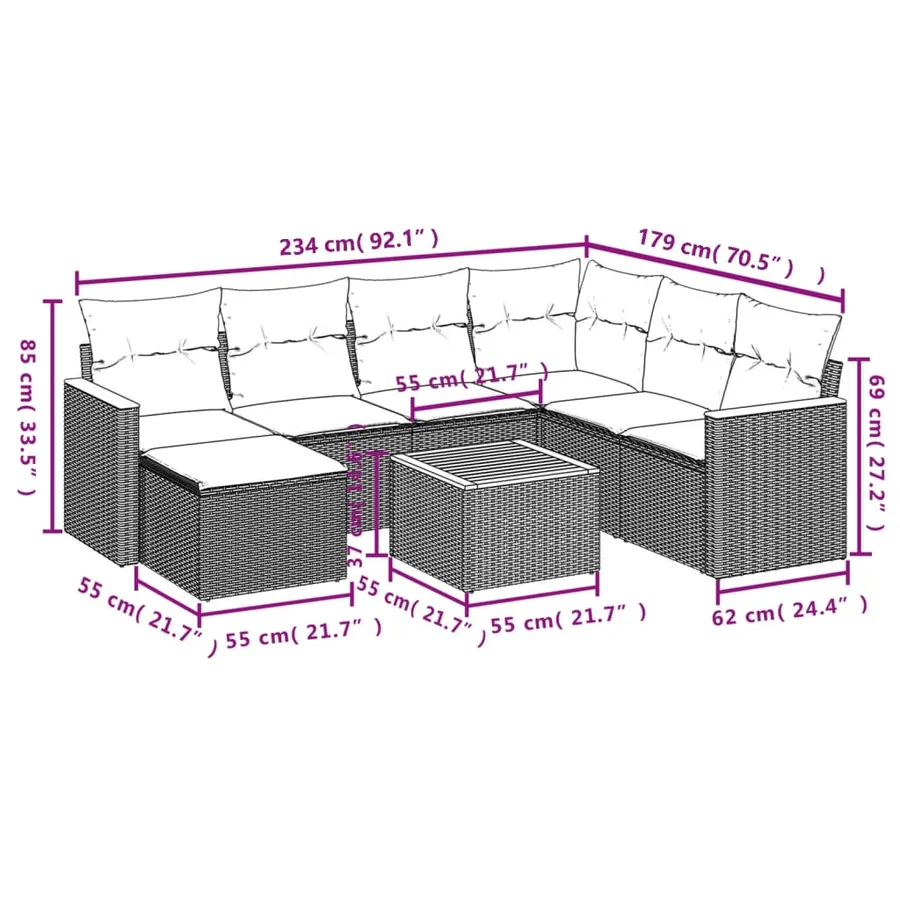 Salon de jardin 8 pcs avec coussins noir résine tressée - 3