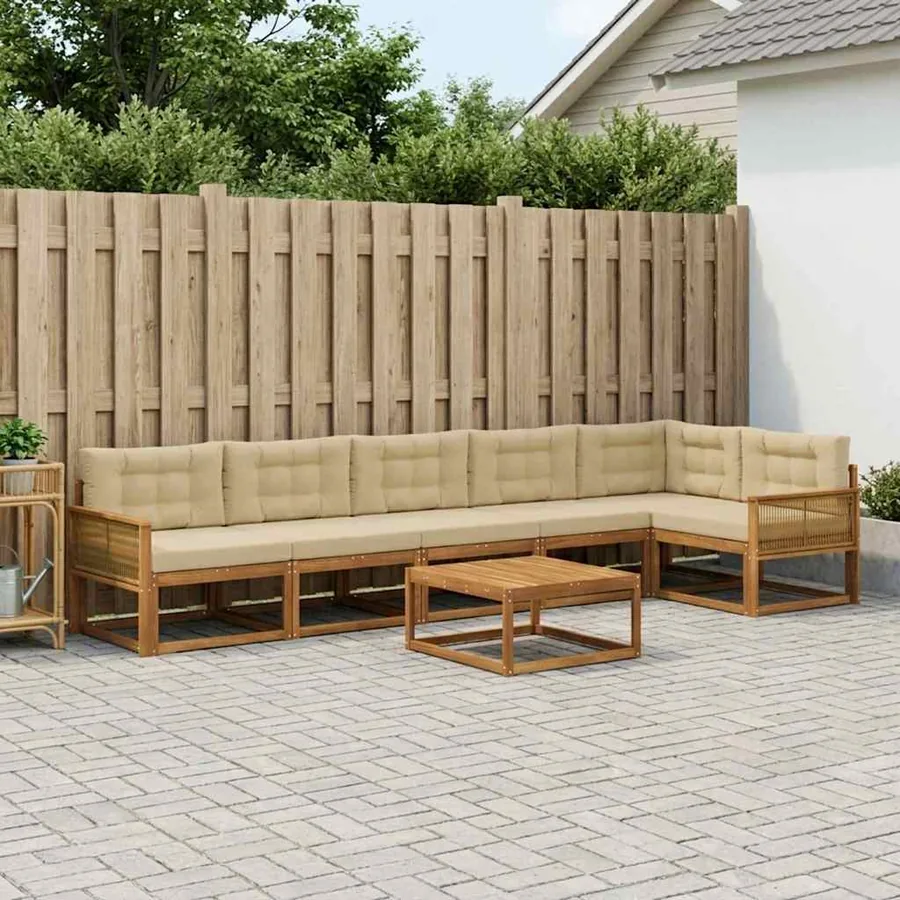 Ensemble de canapés d'extérieur 7 pcs Naturel et Beige