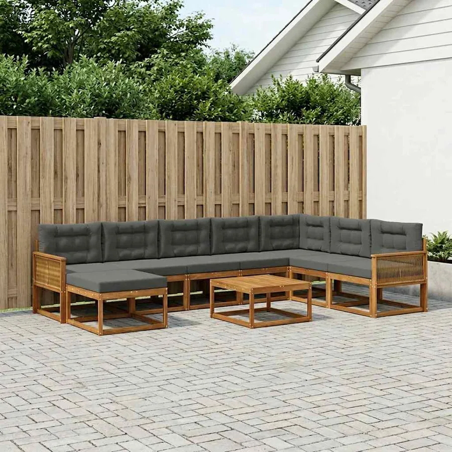 Ensemble de canapés d'extérieur 9 pcs Naturel et Anthracite