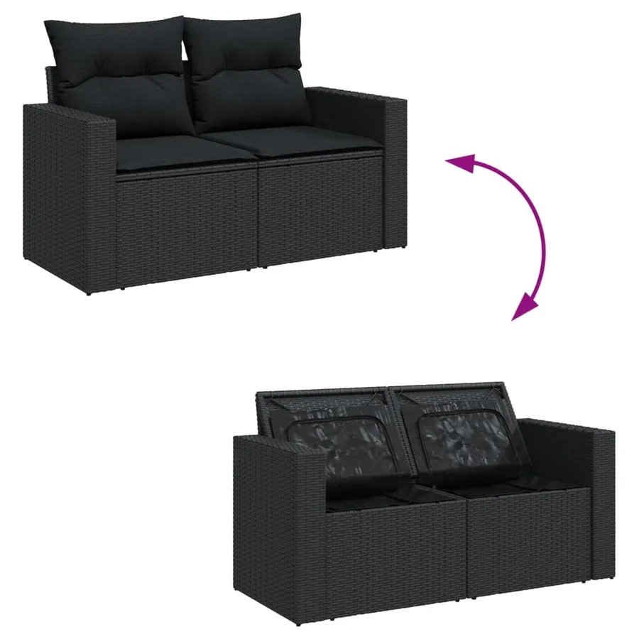 Salon de jardin 8 pcs avec coussins noir résine tressée - 8
