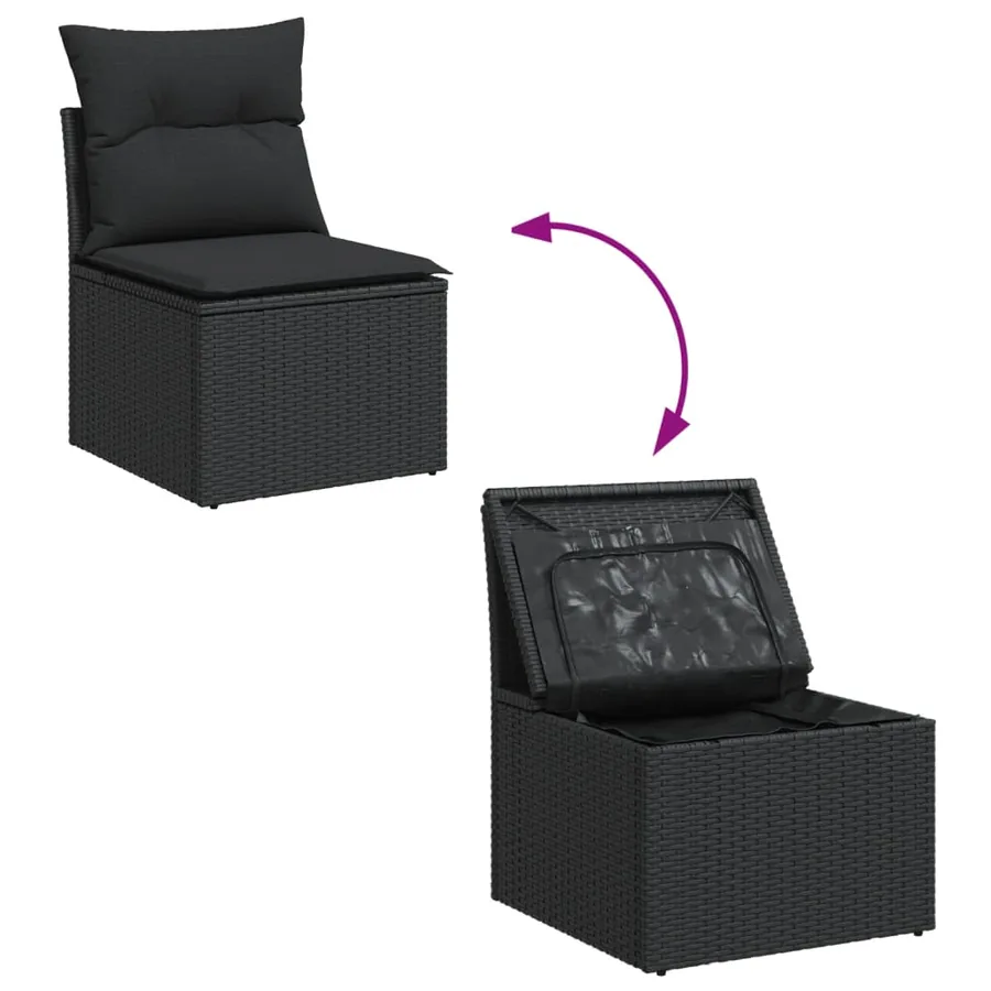 Salon de jardin 8 pcs avec coussins noir résine tressée - 9
