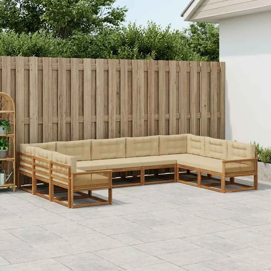 Ensemble de canapés d'extérieur 9 pcs Naturel et Beige