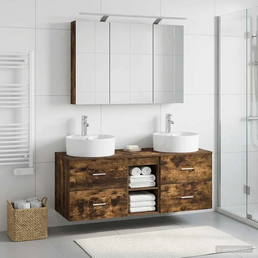 Ensemble de mobilier de salle de bain 4 pcs Chêne fumé