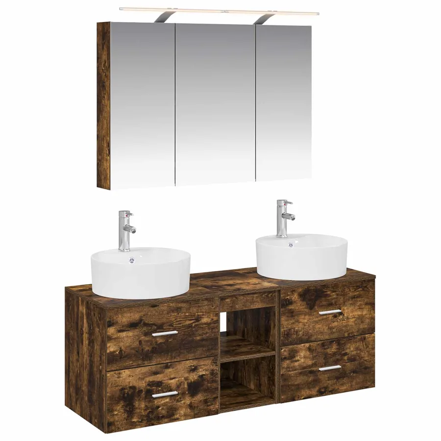 Ensemble de mobilier de salle de bain 4 pcs Chêne fumé - 2