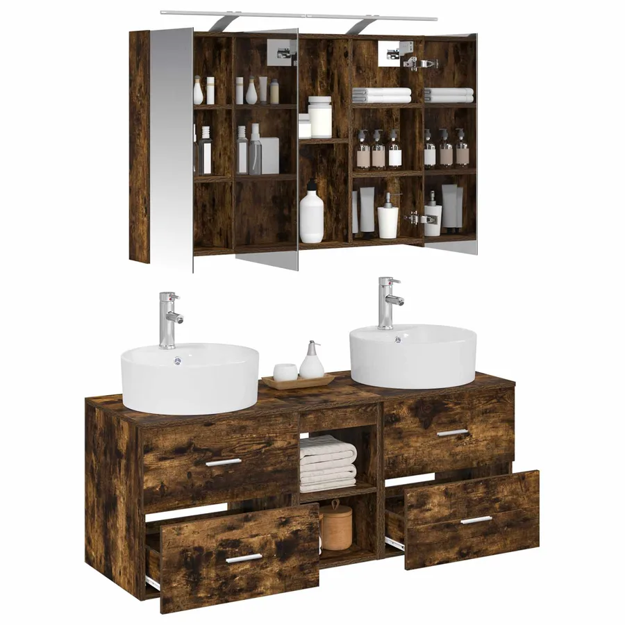 Ensemble de mobilier de salle de bain 4 pcs Chêne fumé - 3