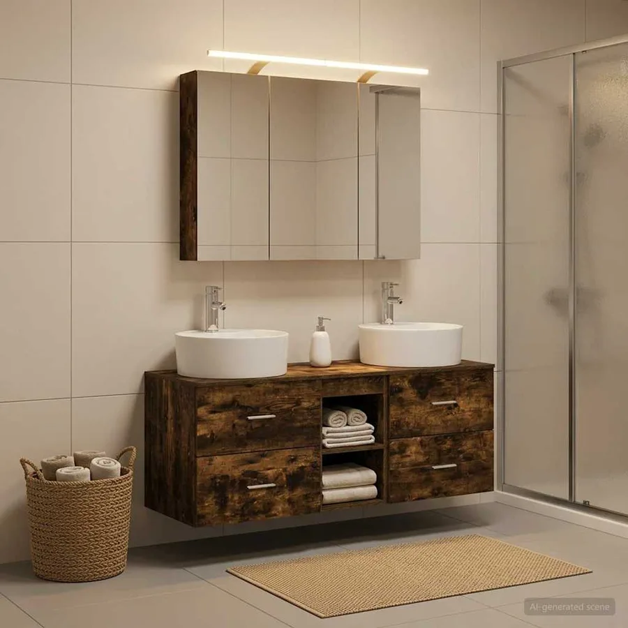 Ensemble de mobilier de salle de bain 4 pcs Chêne fumé - 4