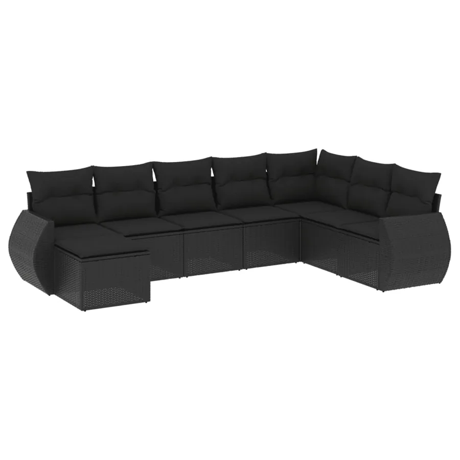 Salon de jardin 8 pcs avec coussins noir résine tressée - 2