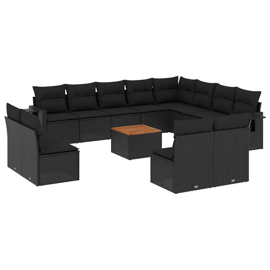 Salon de jardin avec coussins 13 pcs noir résine tressée - 2