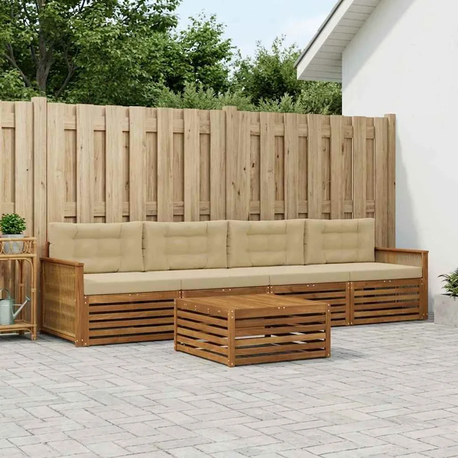 Ensemble de canapés d'extérieur 5 pcs Naturel et Beige