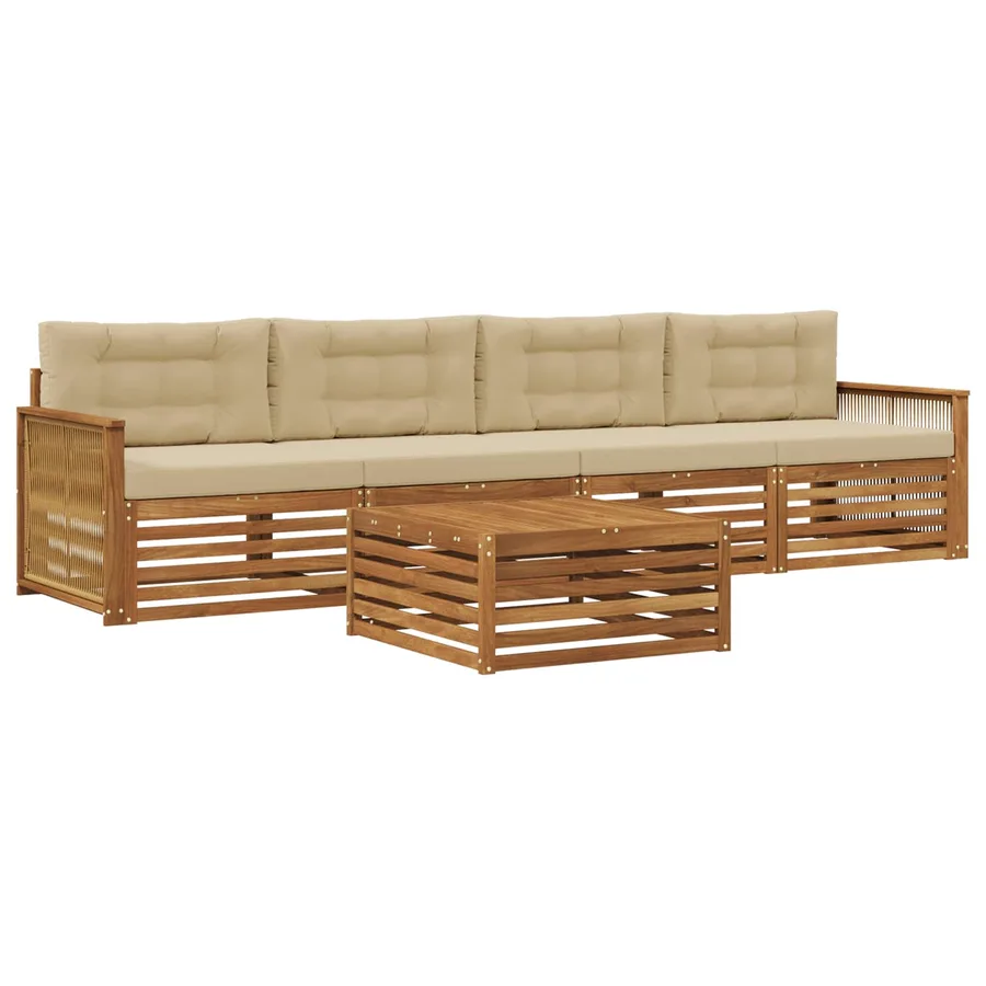 Ensemble de canapés d'extérieur 5 pcs Naturel et Beige - 2