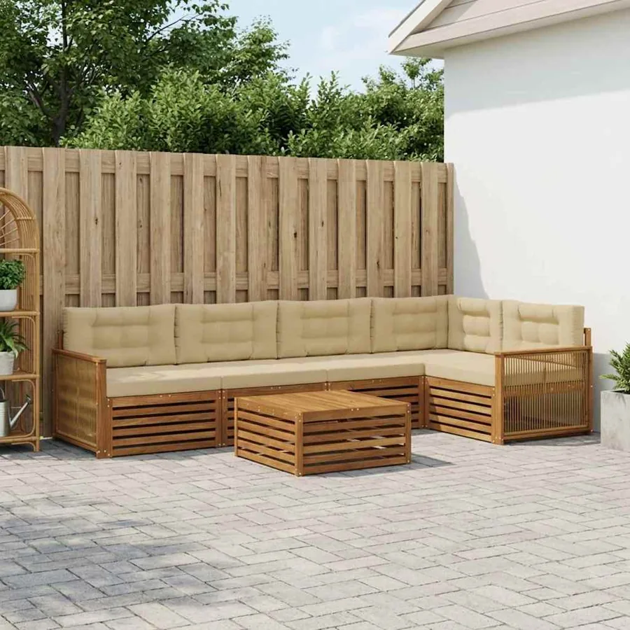 Ensemble de canapés d'extérieur 6 pcs Naturel et Beige