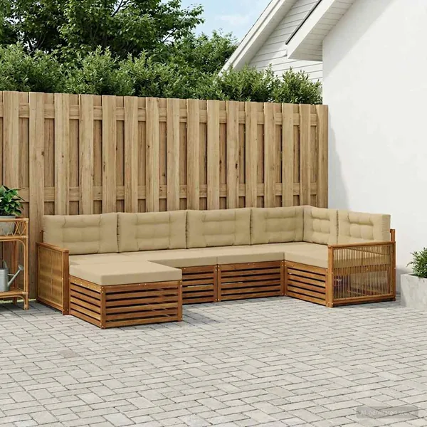 Ensemble de canapés d'extérieur 6 pcs Naturel et Beige