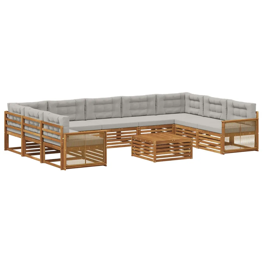 Ensemble de canapés d'extérieur 10 pcs Naturel et gris clair - 2