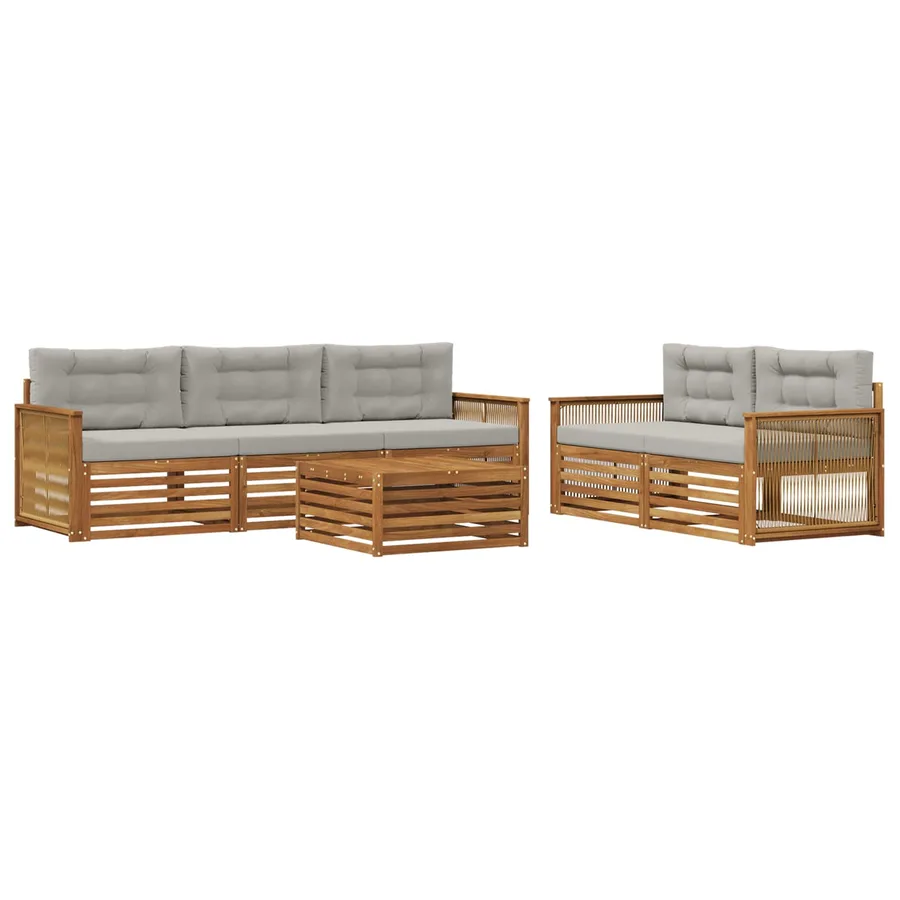 Ensemble de canapés d'extérieur 6 pcs Naturel et gris clair - 2
