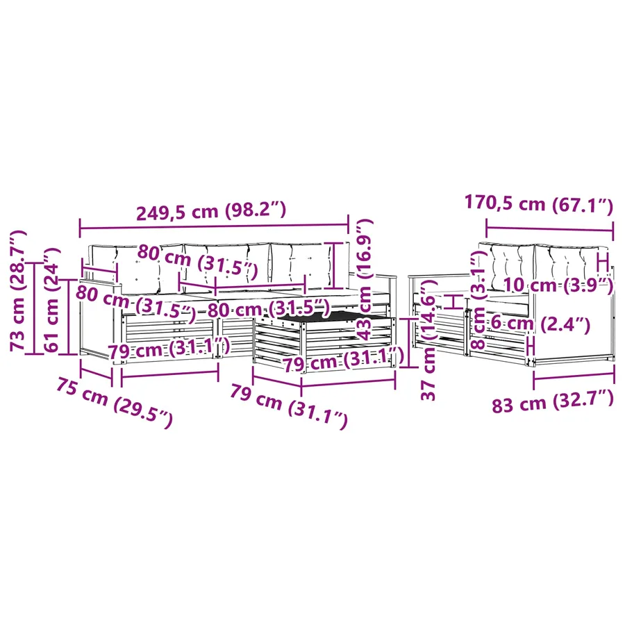 Ensemble de canapés d'extérieur 6 pcs Naturel et gris clair - 7