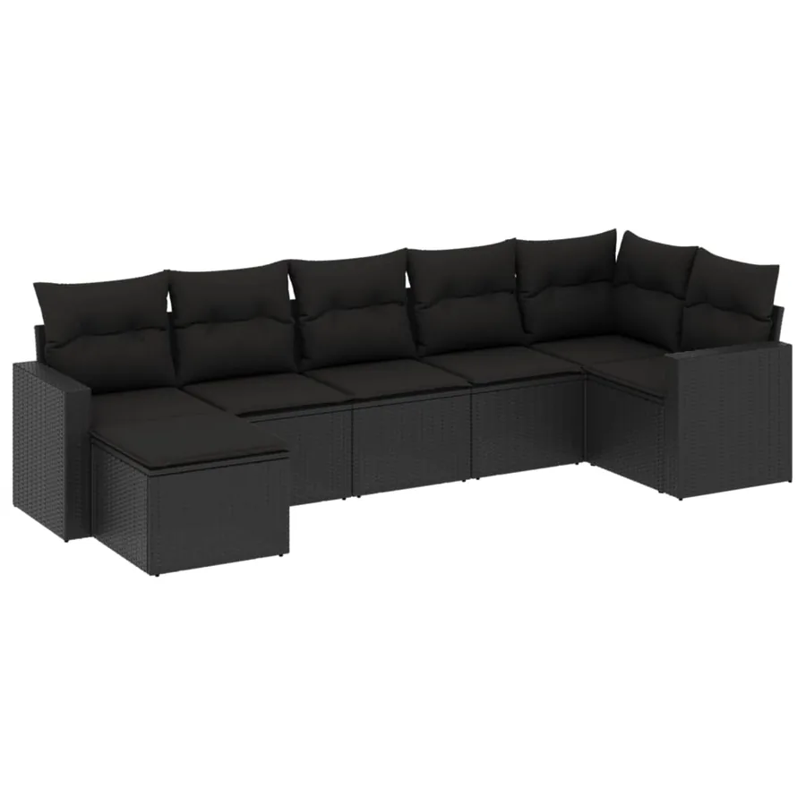 Salon de jardin 7 pcs avec coussins noir résine tressée 62 x 62 x 69 cm - 58,6 kg - 2