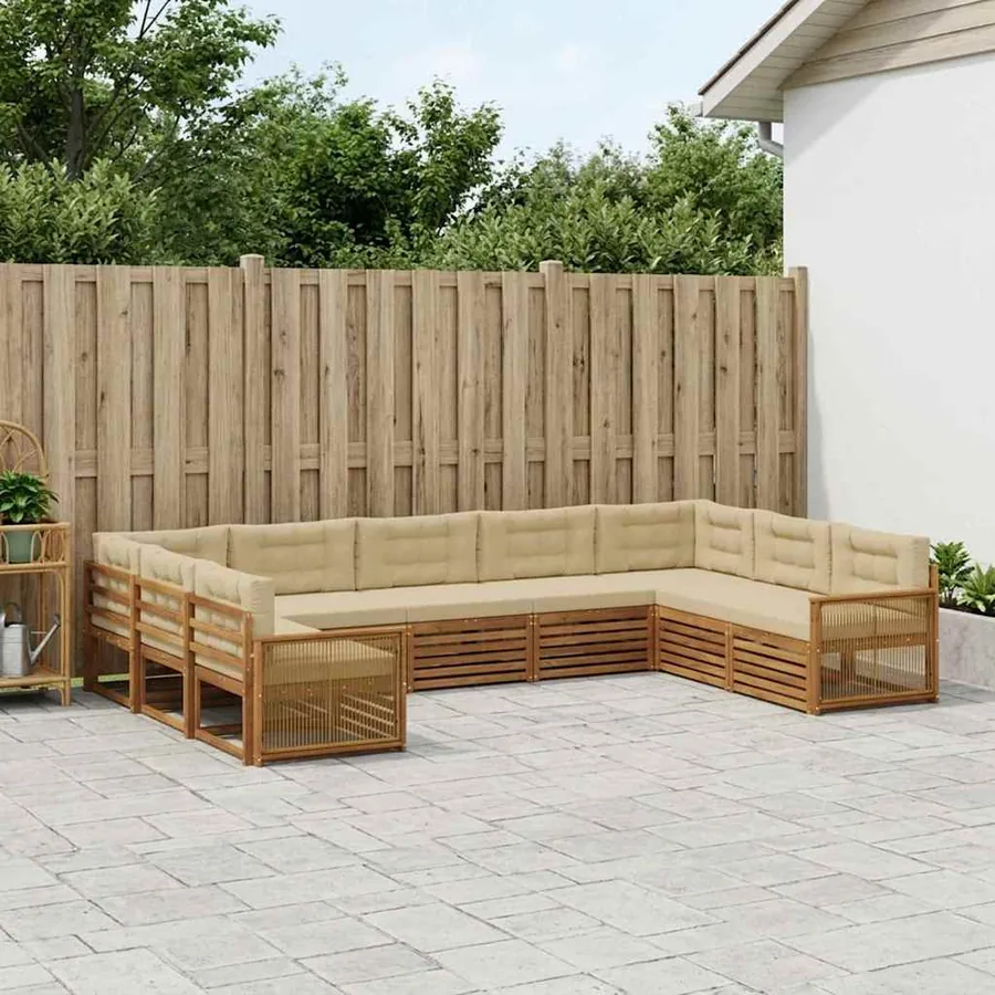 Ensemble de canapés d'extérieur 9 pcs Naturel et Beige