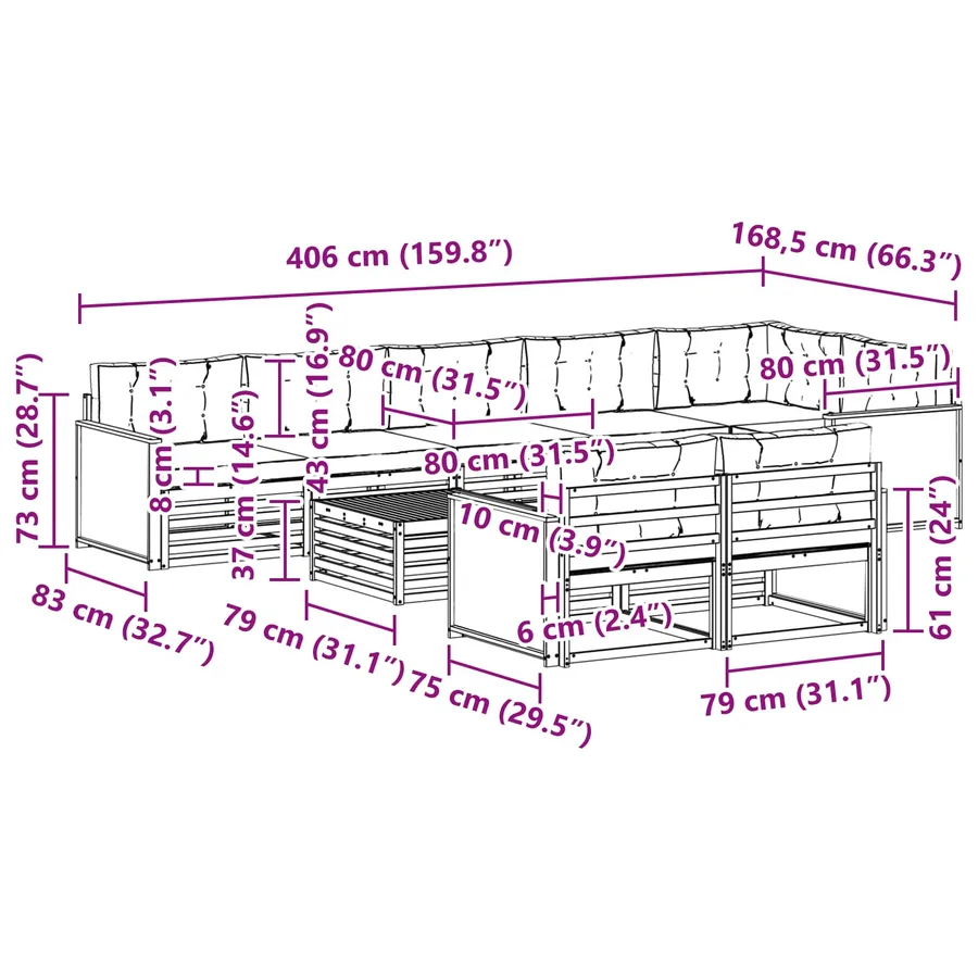Ensemble de canapés d'extérieur avec coussin 9 pcs - 8