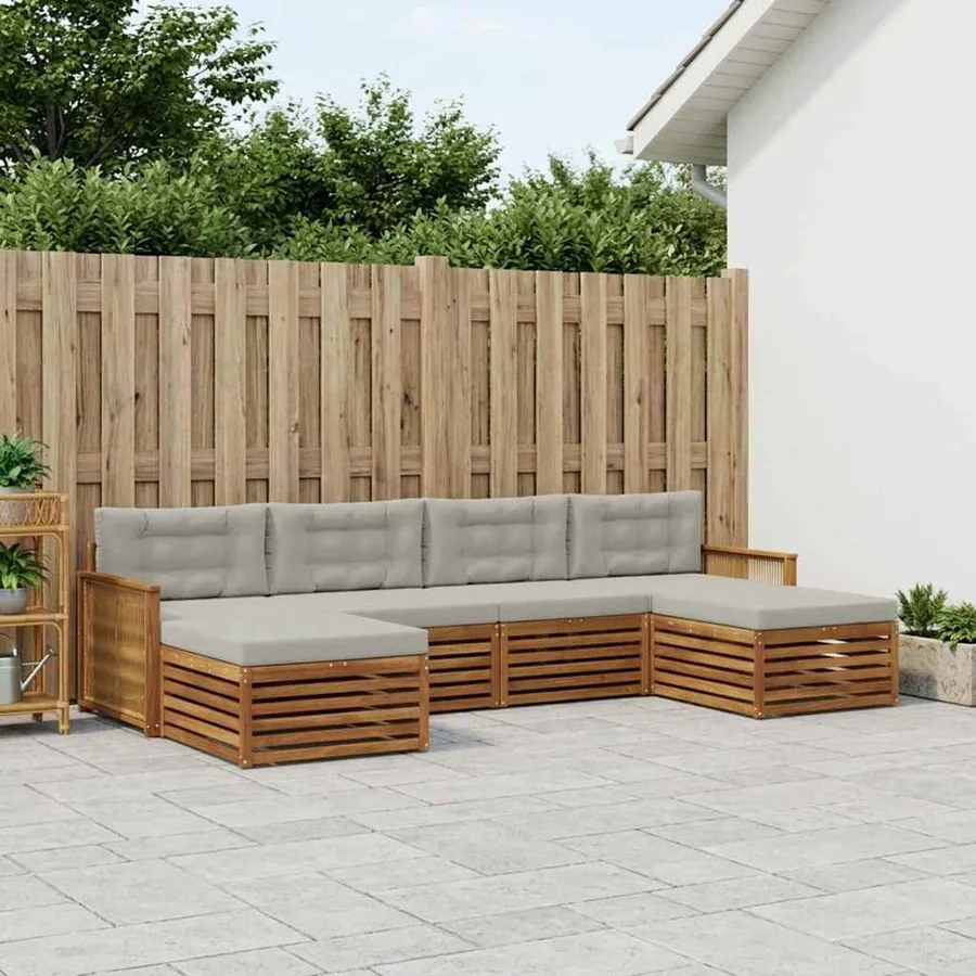Ensembles de canapés avec coussin 6 pcs Bois d'Acacia Massif