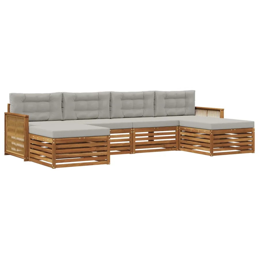Ensembles de canapés avec coussin 6 pcs Bois d'Acacia Massif - 2