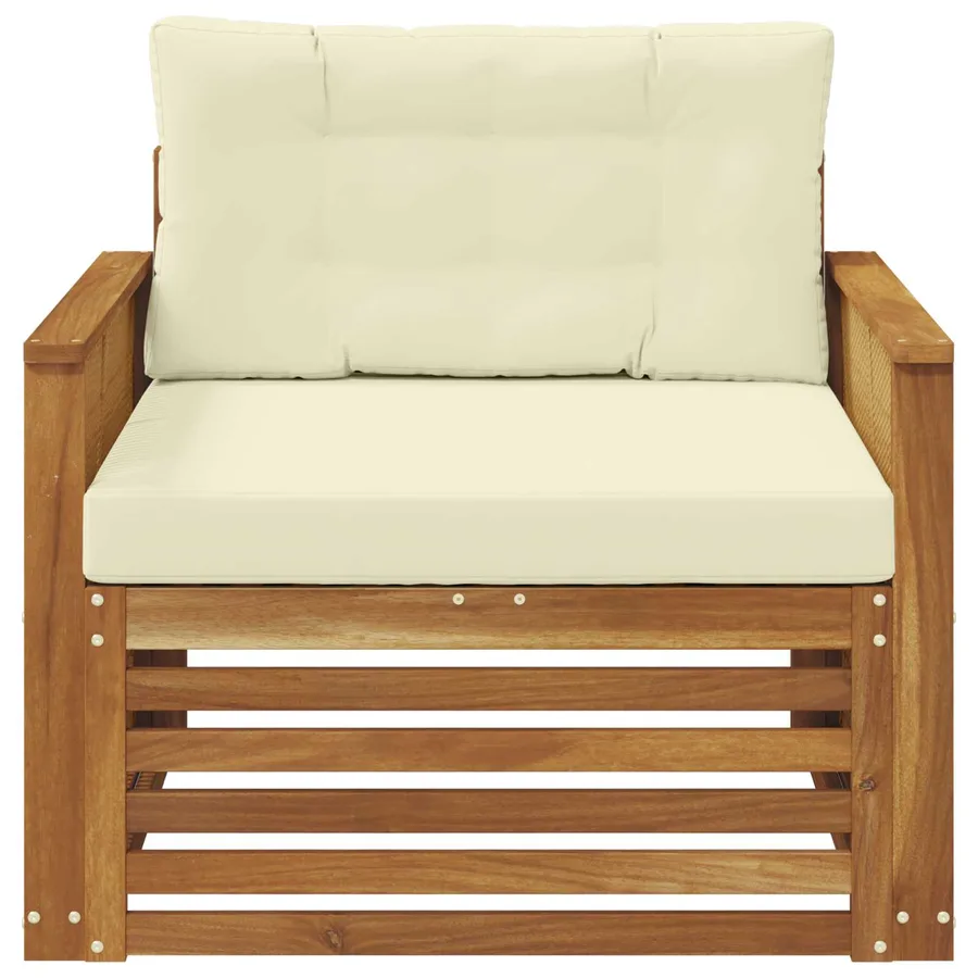 Canapé d’extérieur Bois d'Acacia Massif Naturel et Crème - 3