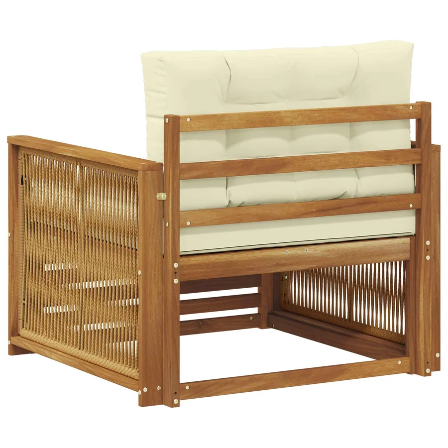 Canapé d’extérieur Bois d'Acacia Massif Naturel et Crème - 5