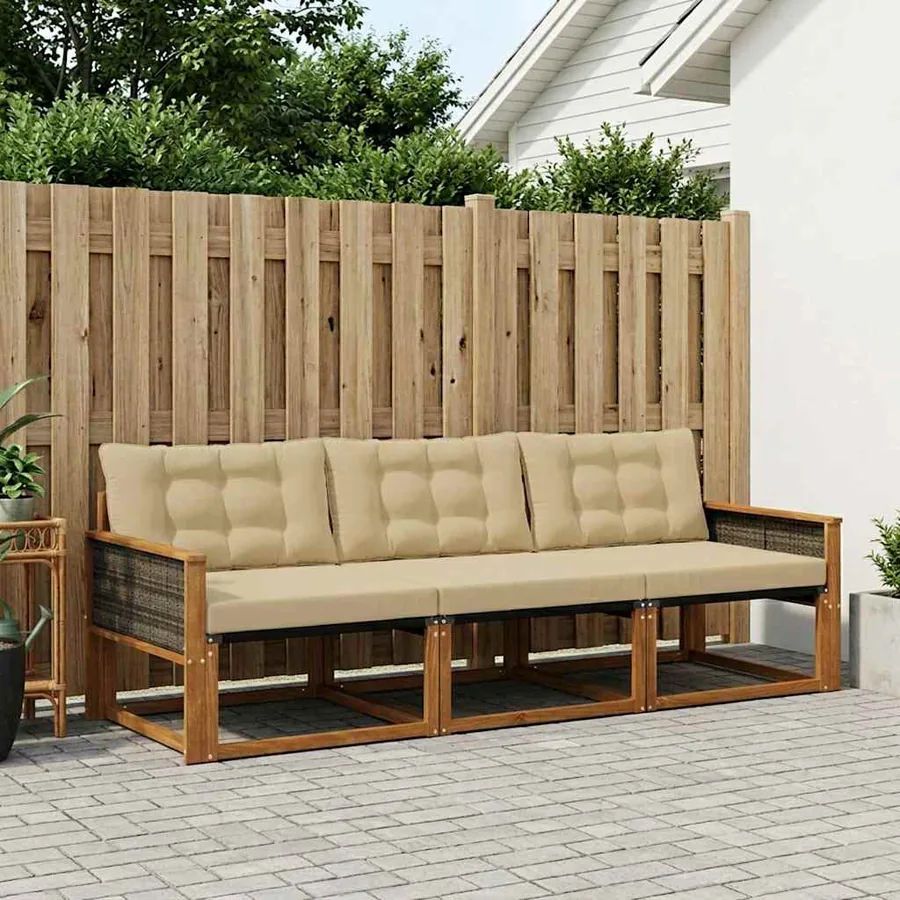 Ensemble de canapés d'extérieur 3 pcs Naturel et Beige
