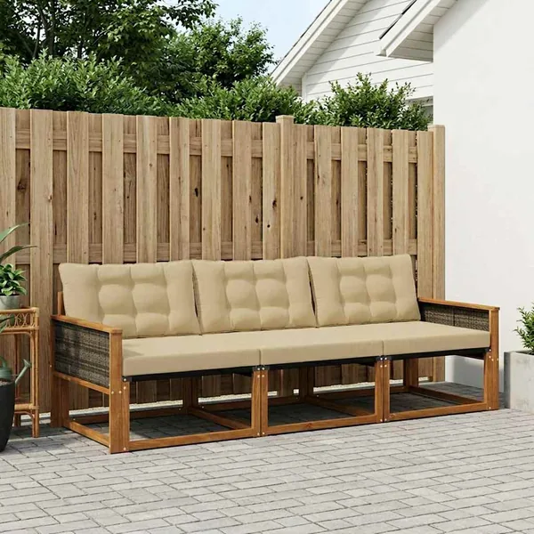 Ensemble de canapés d'extérieur 3 pcs Naturel et Beige