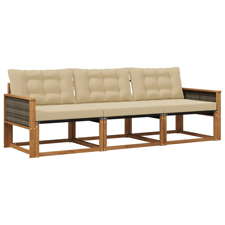 Ensemble de canapés d'extérieur 3 pcs Naturel et Beige - 2