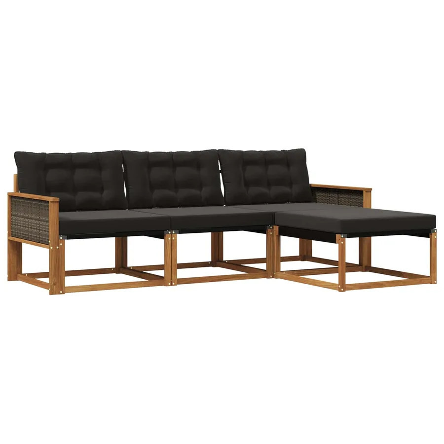 Ensemble de canapés d'extérieur 4 pcs Naturel et noir - 2