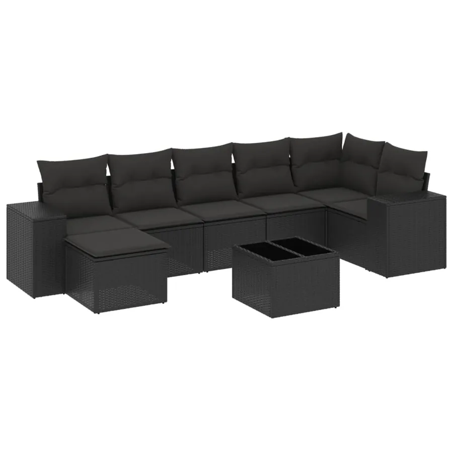 Salon de jardin 8 pcs avec coussins noir résine tressée - 2
