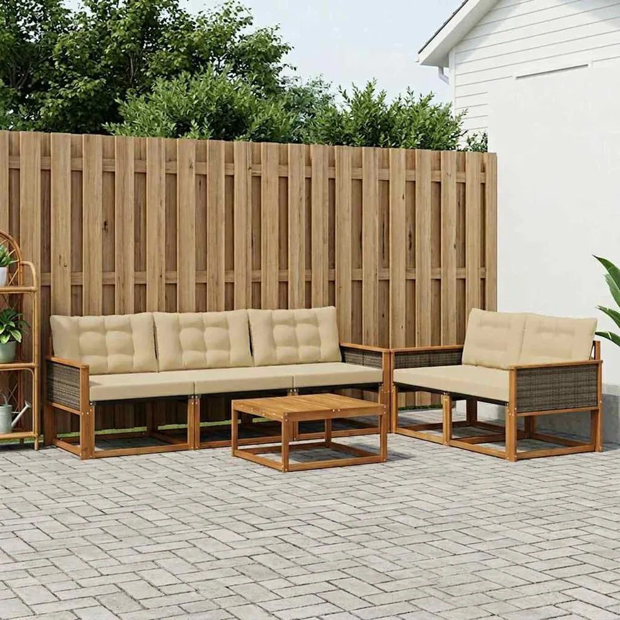 Ensemble de canapés d'extérieur 6 pcs Naturel et Beige