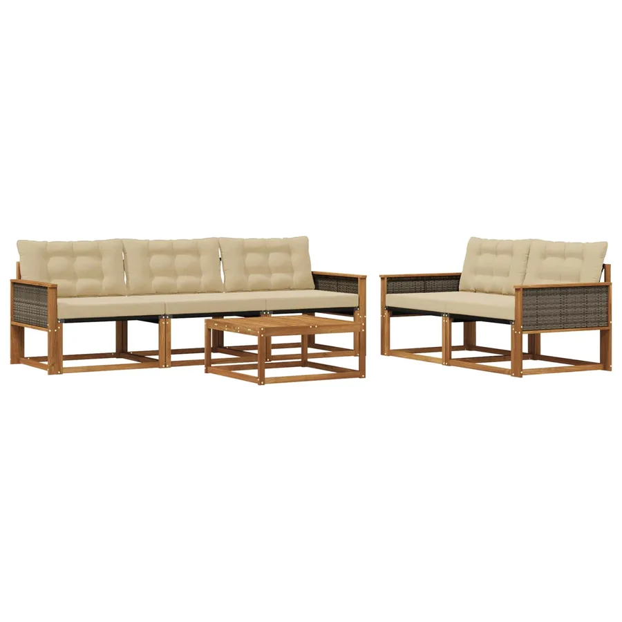 Ensemble de canapés d'extérieur 6 pcs Naturel et Beige - 2