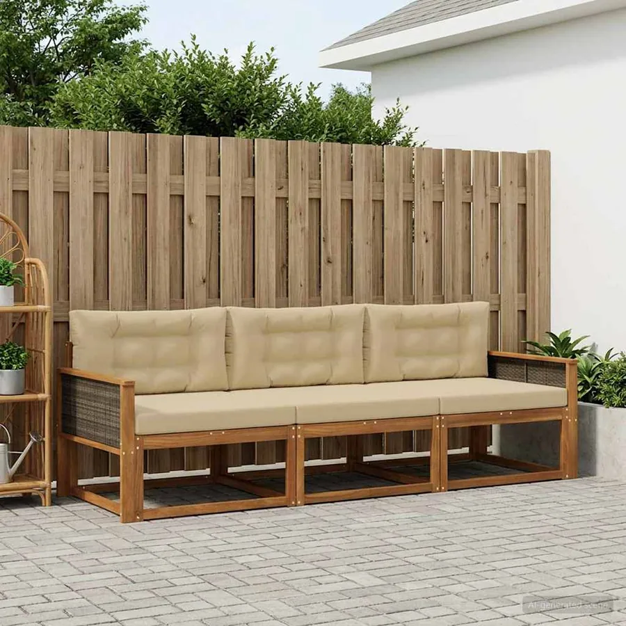 Ensemble de canapés d'extérieur 3 pcs Naturel et Beige