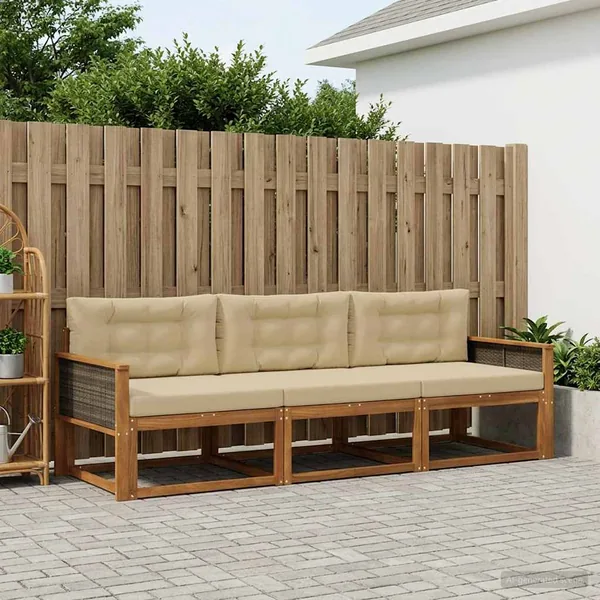 Ensemble de canapés d'extérieur 3 pcs Naturel et Beige