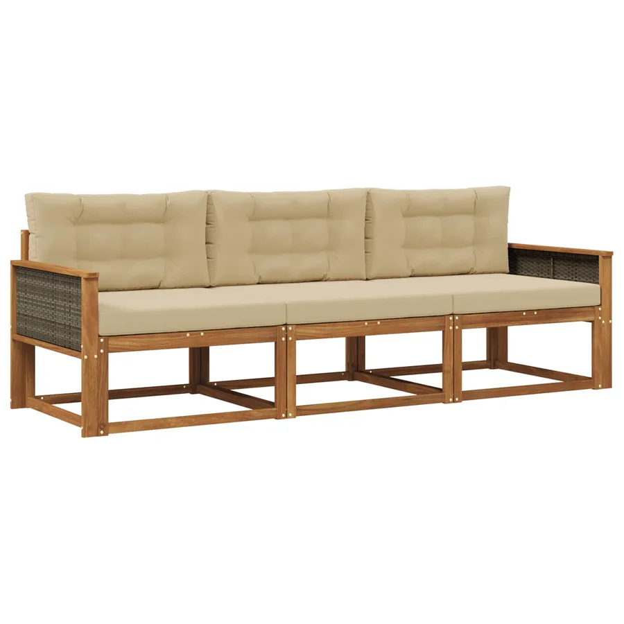 Ensemble de canapés d'extérieur 3 pcs Naturel et Beige - 2