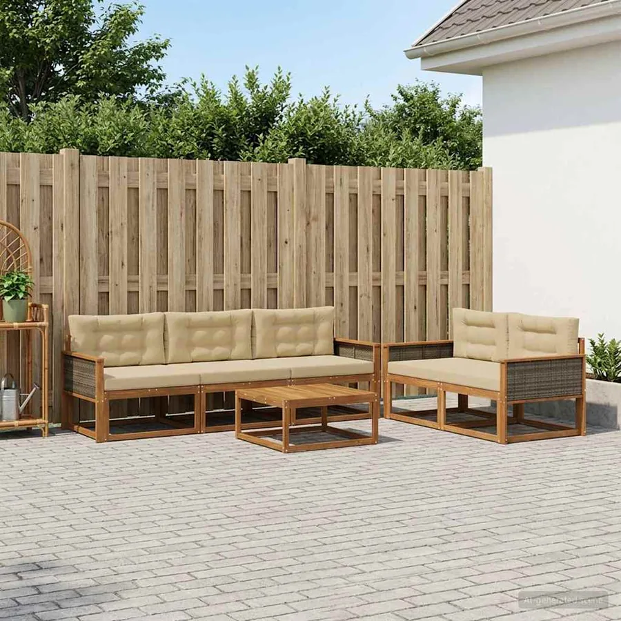 Ensemble de canapés d'extérieur 6 pcs Naturel et Beige
