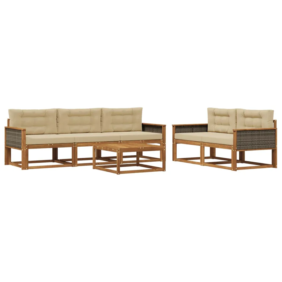 Ensemble de canapés d'extérieur 6 pcs Naturel et Beige - 2