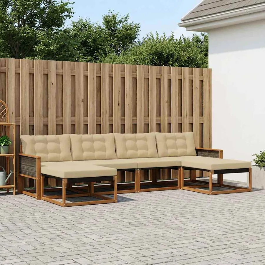 Ensemble de canapés d'extérieur 6 pcs Naturel et Beige