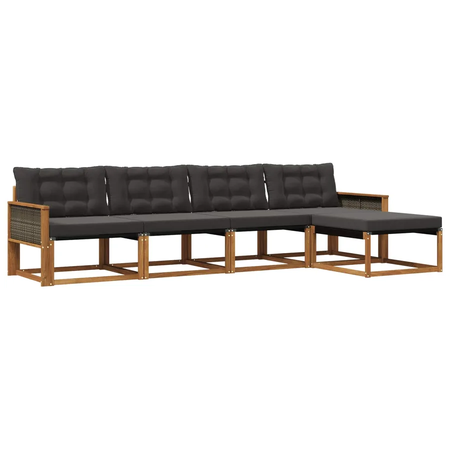 Ensemble de canapés d'extérieur 5 pcs Naturel et noir - 2