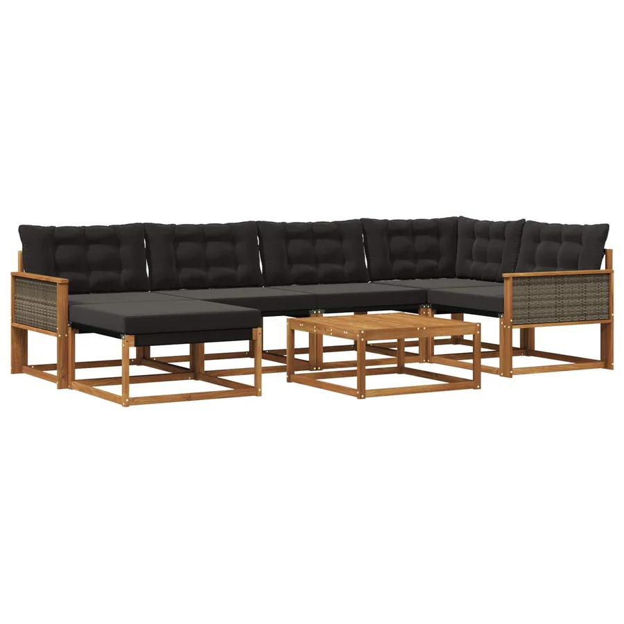 Ensemble de canapés d'extérieur 7 pcs Naturel et noir - 2