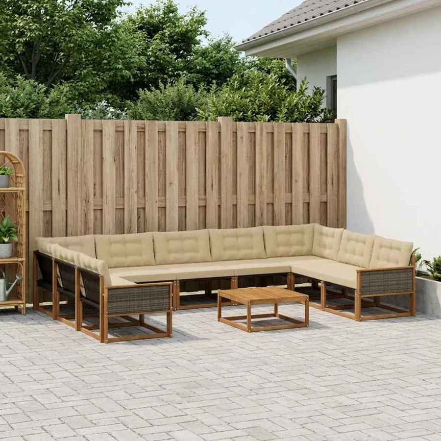 Ensemble de canapés d'extérieur 10 pcs Naturel et Beige
