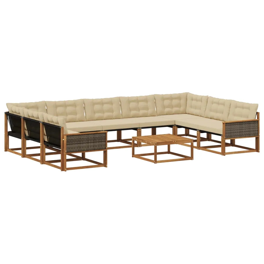Ensemble de canapés d'extérieur 10 pcs Naturel et Beige - 2