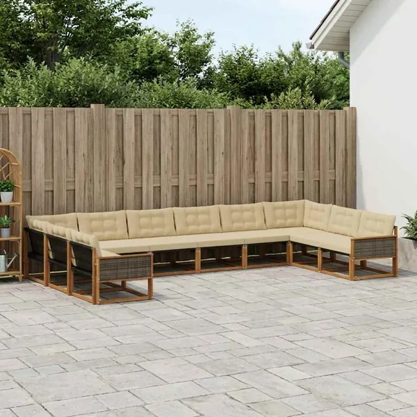 Ensemble de canapés d'extérieur 10 pcs Naturel et Beige